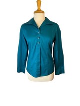 Chicos Womens No Iron 3 Button Down Top Teal Size 1 - £23.08 GBP