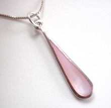 Pink Mother of Pearl 925 Sterling Silver Necklace Paddle-Shaped - £12.93 GBP