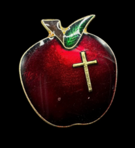 Red Apple Cross Pin Lapel Enamel Religious .75&quot; Award - $9.00