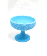 Fenton Compote/Candy Dish Custard Satin Glass Blue Water Lily Vintage - £35.23 GBP