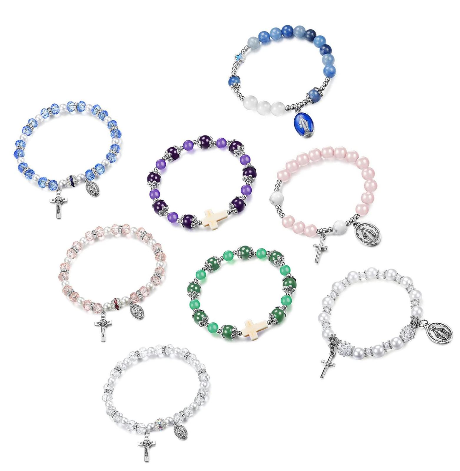 8Pcs Rosary Beads Catholic Stretch Bracelets for with - $51.49