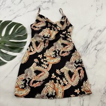 Urban Outfitters Retro Slip Mini Dress Size M Brown Orange Dragons Tigers Satin - £23.01 GBP