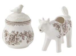 Pioneer Woman Agatha Stoneware Sugar Bowl &amp; Creamer Set Brown White Home... - €42,24 EUR