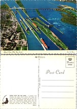 Michigan The Soo Locks Barges International Bridge St. Mary&#39;s River VTG Postcard - £7.48 GBP