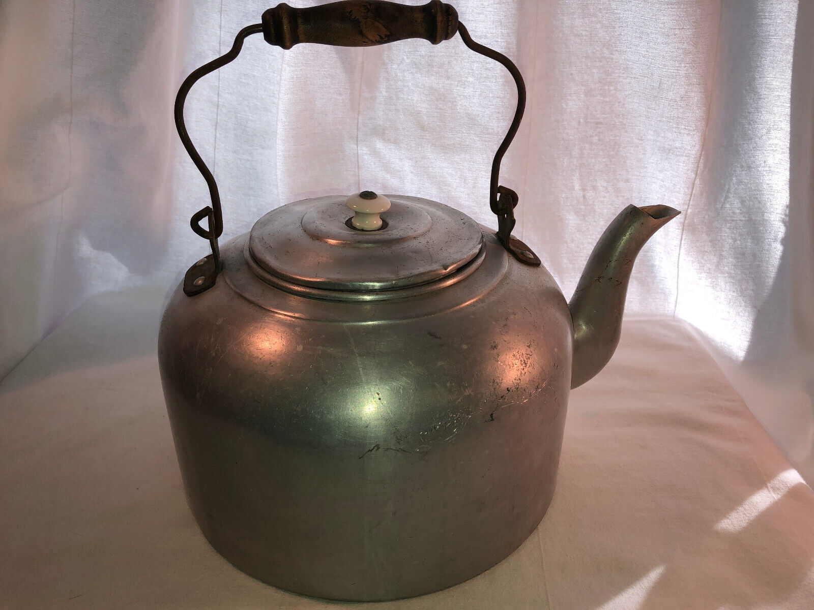 Primary image for Reliance Aluminum Tea Kettle With China Knob And Wooden Handle About Gallon Size
