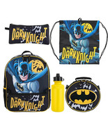 Kids Batman Dark Knight 5 Piece 16" Backpack Lunch Sack Bag Water Bottle Set - £23.52 GBP