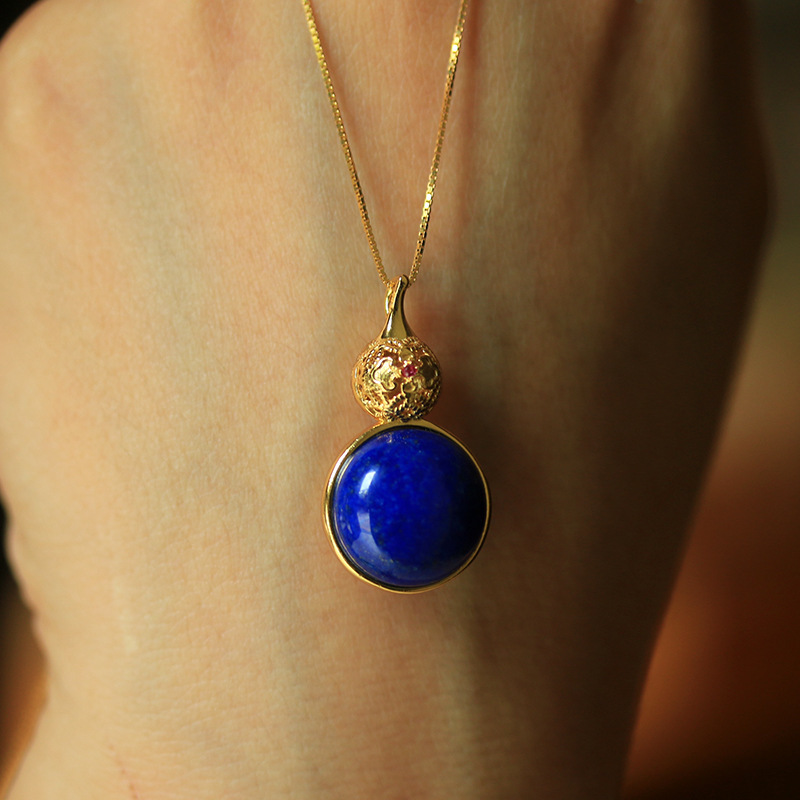 Lapis Lazuli Pendant Necklace for Women with Gold-Plated Sterling Silver... - $118.00