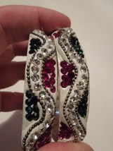 Lot Of 2 Bangles Bracelets Bedazzled Crystal Pink Green - $25.48