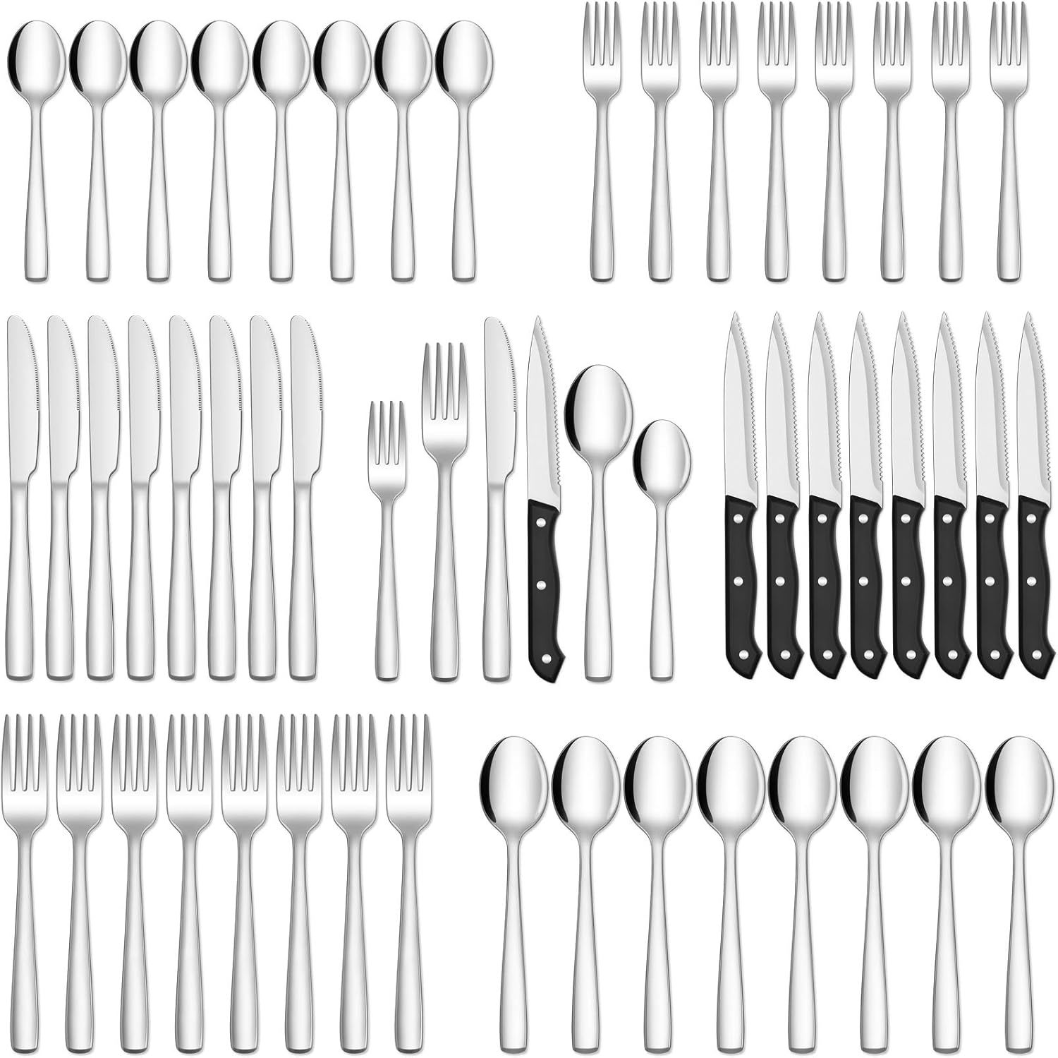 Hiware 48-Piece Silverware Set With Steak Knives For 8, 18/8, Dishwasher... - $44.95