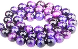 10 Purple Tiger&#39;s Eye Gemstone Beads 10mm Natural Jewelry Making Supplies - £6.40 GBP