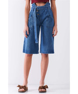 Women&#39;s Mid Blue Denim Front Buckle Self Tie Midi Flare Jean Pants - $427.80 MXN