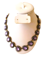 Women&#39;s Necklace Pale Lavender Teardrops with Sparkling Rhinestones Brass Color - £14.84 GBP