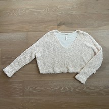 Free People Popcorn Cropped V-Neck Sweater Cream Small - $34.99
