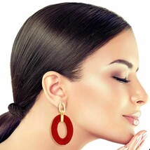 Red Pave Stone Oval Earrings - $35.49
