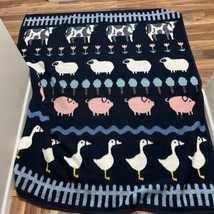 Vintage Vuteks Plush Blanket Crown Crafts Reversible 60x72 Farm Animals Pig Lamb - £44.84 GBP