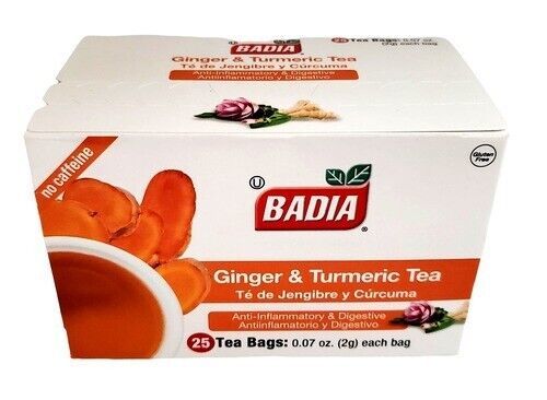 Badia Ginger & Turmeric Tea Bags Anti-inflammatory & digestive Tea 25 bags/box - £6.11 GBP