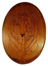 Engraved Tiger On Wood Oval Shaped 13&quot; X 9.75&quot; Oval Wood Tiger Plaque - $29.99
