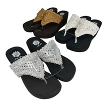 Yellow Box Charm Flip Flops Crochet Woven Boho High Wedge Platform Thong Sandals - £45.53 GBP