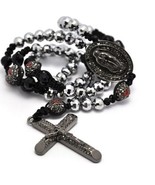 Silver Tone Faceted Glass Beads Crystal Pave Cross Rosary Chain Necklace... - $97.74 CAD