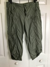 Style &amp; Co Pants Sz 8 Cargo Capri Crop Button Up Ankle Army green - £8.20 GBP