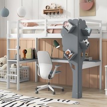 Twin Size Loft Bed With L-Shaped Desk,Tree Shape Bookcase And Charging Station,S - £464.72 GBP