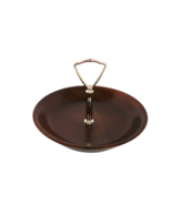 VTG Vermillion Walnut Wood Middle Handle Nut Crackers Round Tray Serving... - $29.99