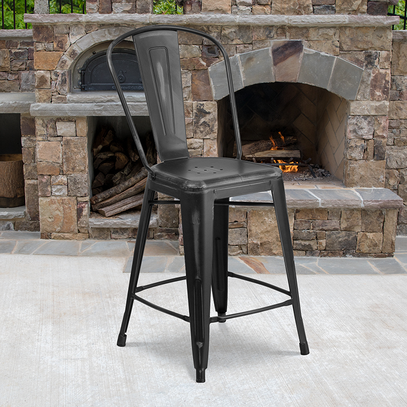 Distressed Black Metal Stool ET-3534-24-BK-GG