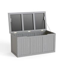 67 Gallon Solid Wood Outdoor Deck Box, Seat &amp; Table Top Patio Storage - $162.99