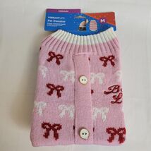 Vibrant life Medium Dog Sweater Pink Red White Bows Boss Lady Buttons 17... - $12.86