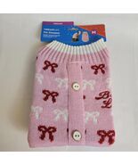 Vibrant life Medium Dog Sweater Pink Red White Bows Boss Lady Buttons 17... - $12.86