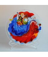 Peggy Karr Fused Glass Santa Sack Of Toys Plate Signed 8” Father Christmas Blue - $23.76
