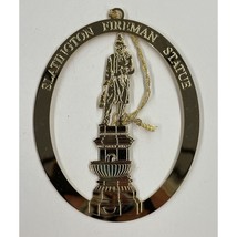 Slatington Fireman Statue Brass Gold Overlay Christmas Ornament - $13.99