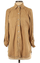 John Mark S Boho Cowgirl Cut out Tan Button Shirt Faux Suede Top Tunic B... - £27.97 GBP