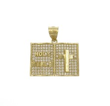 10k Gold Holy Bible Praying Book Pendant Charm CZ 1&quot; - £268.79 GBP