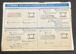 Fisher FVH-805A Video Cassette Recorder Simplified Instruction Card - £3.59 GBP