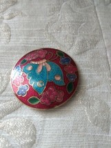 Cloisonne Enamel Brass Butterfly Brooch Pin Vintage Floral Multi Round L... - £9.46 GBP