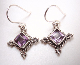 Faceted Amethyst Diamond-Shaped 925 Sterling Silver Dangle Earrings - £18.75 GBP