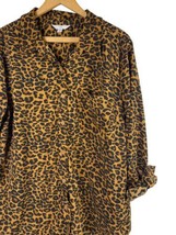 Cheetah Print Blouse XL Shirt Top Button Down Animal Print Tab Sleeve Ti... - $27.87