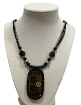 Chico&#39;s Black Brown Acrylic Chinese Statement Necklace - $38.22