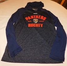 Reebok Panthers Hockey Size L large Long Sleeve Hoody Shirt Navy Blue He... - $18.01