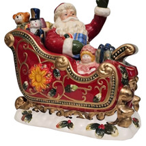 Vintage Christmas Cookie Jar Santa Claus in Sleigh Filled with Toys - £36.40 GBP