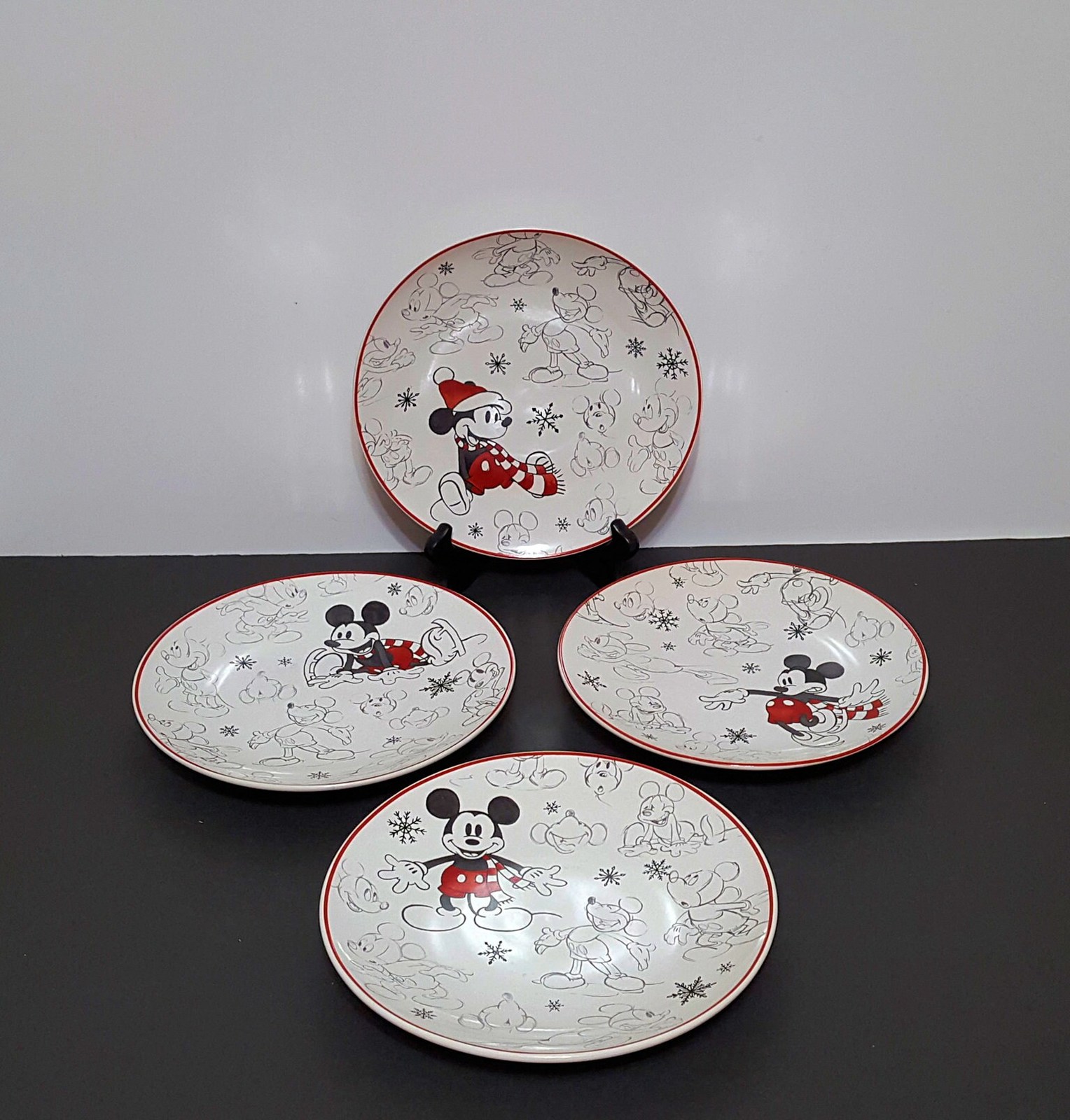 Primary image for NEW RARE Pottery Barn Set of 4 Disney Mickey Mouse Holiday Salad Plates 8.25" St