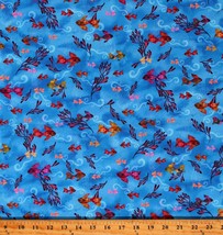 Cotton Fishes Water Ocean Coral Animals Blue Fabric Print by Yard D475.93 - £11.78 GBP