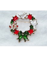 XMAS IN JULY!1 Gold Enamel Christmas Wreath Pin Brooch 1 1/2&quot; REDUCED!! - £5.51 GBP