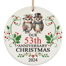 Cute Owl Bird Couple Love 53th Anniversary 2024 Ornament Gift 53 Years Christmas - £11.83 GBP