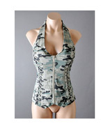 Halter Forest Camouflage Camo Military Lace Up Fitted Zipper Womens Vest... - $54.84 CAD