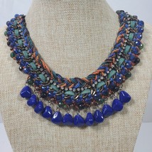 Vintage Zara Necklace Braided Statement 19 Inch Blue Green Orange - $14.50