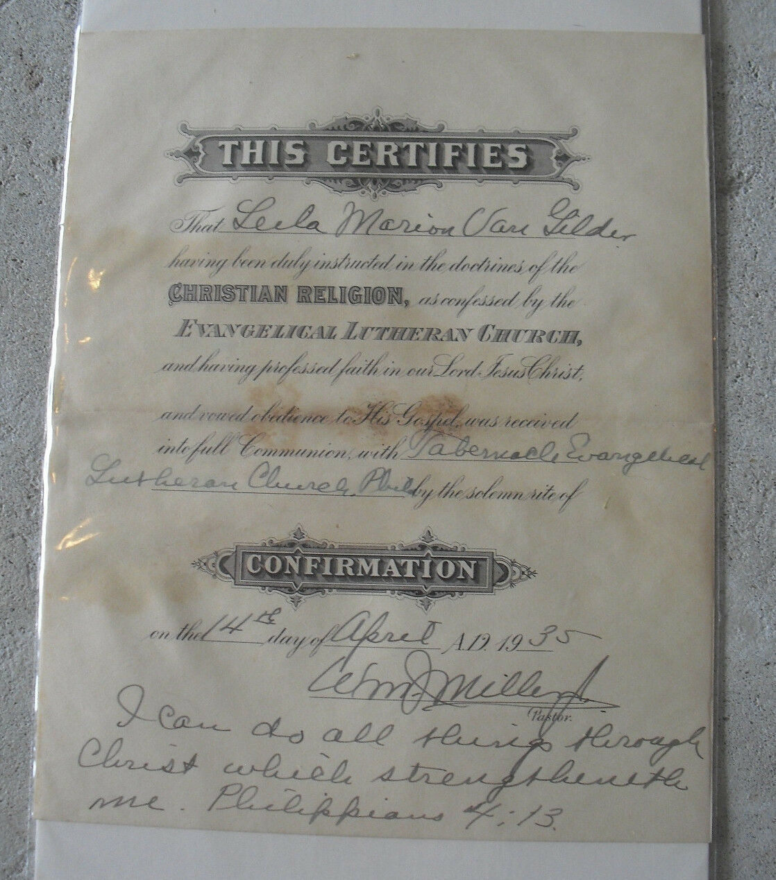 Vintage 1935 Lutheran Confirmation Certicate Philadelphia Pennsylvania - $18.81