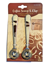 Coffee Scoop and Sealing Bag Clip Set Of 2 Stainless Steel Silver Color NIP - £14.69 GBP