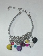 Silver &amp; Plastic Rope Charm Bracelet w/ Multi-Colored Skull Beads - £3.15 GBP